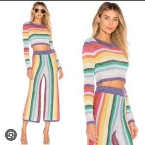 Lovers + Friends Believe rainbow knit shimmery crop sweater and pants set